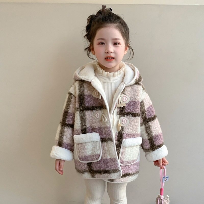 女童外套秋冬2025新款儿童洋气冬季时髦加绒加厚冬装呢子大衣P91，童装外套，祺妙童装