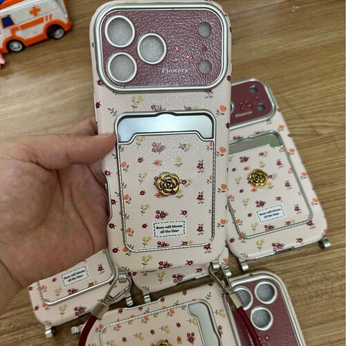 Vintage Camellia Floral Phone Case 适用 iPhone 17 Pro Max 16 Sticker Card Pocket Lanyard Soft Cover
