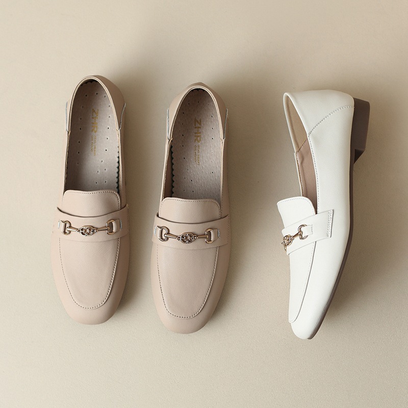 ZHR乐福鞋女2024新款百搭一脚蹬法式复古小皮鞋通勤休闲轻便单鞋