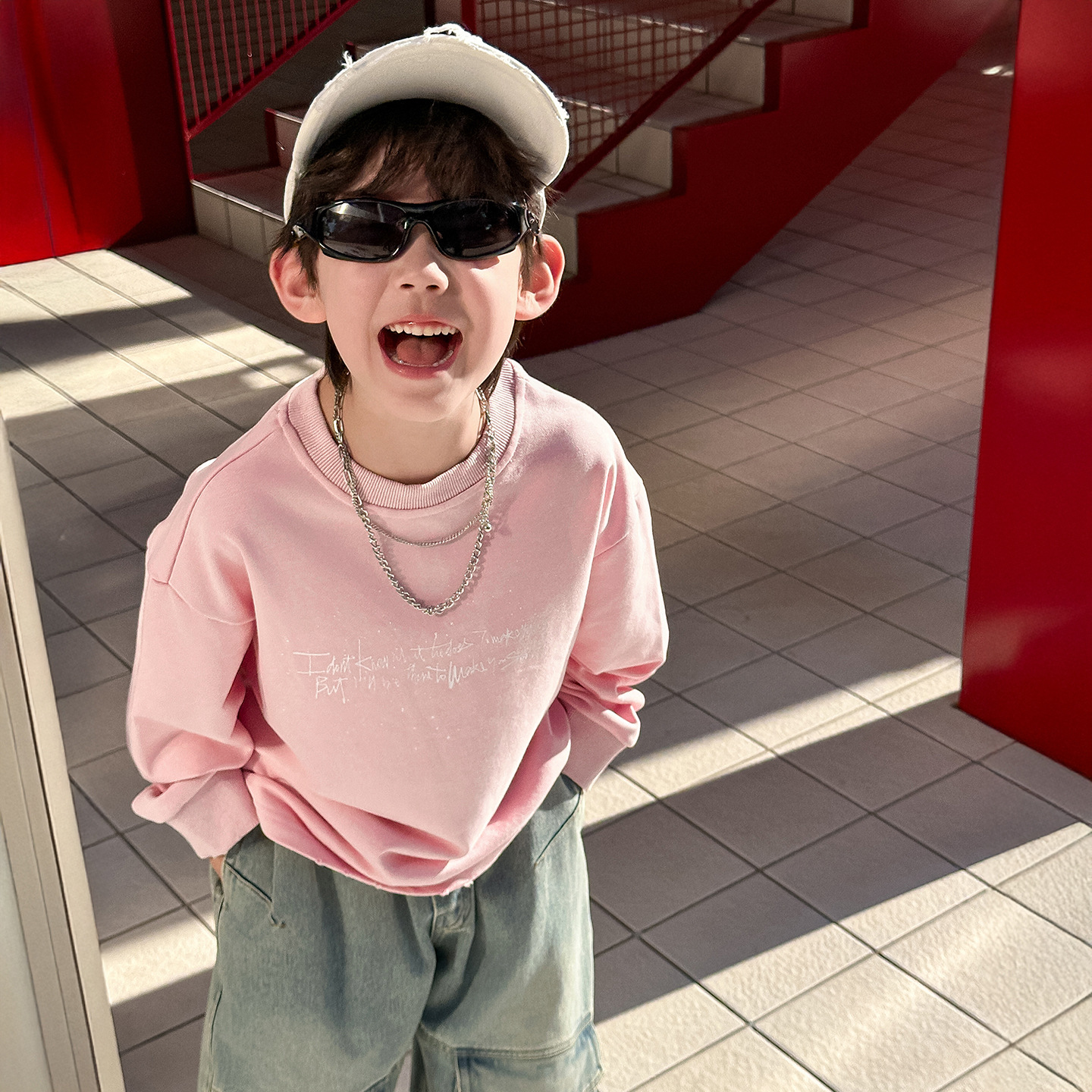 男童秋款韩版新款儿童粉色印花卫衣纯棉宽松休闲长袖百搭打底