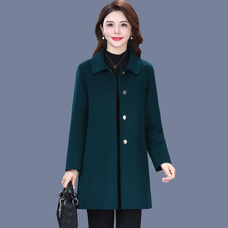 品质秋冬保暖妈妈双面呢羊绒大衣时尚中老年人女中长款羊毛呢外套