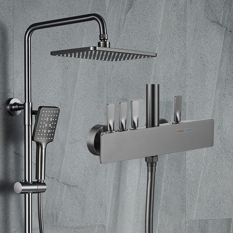 博莎  家用卫生间白色枪灰色黑色压淋浴花洒套装全铜多功能淋浴器