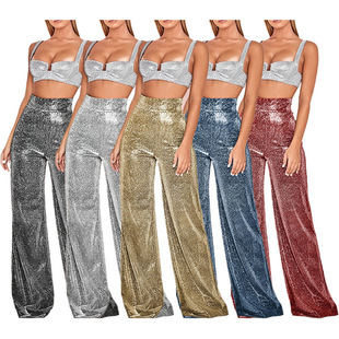 women high-waist straight-crotch pants wide-leg trousers hot