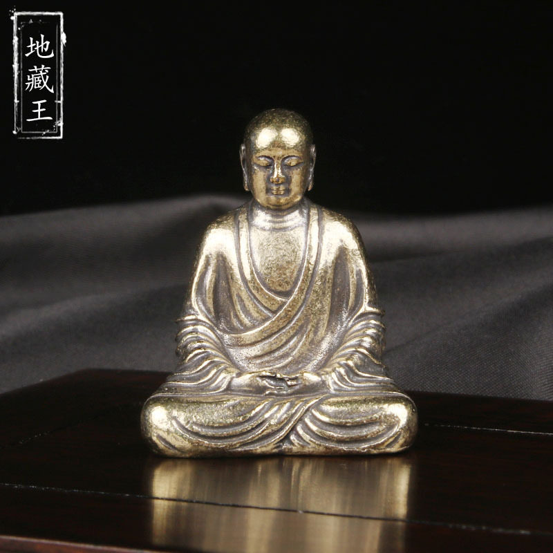 实心黄铜地藏王菩萨桌面摆件宗教供奉神像铜雕佛像仿古文玩老铜器