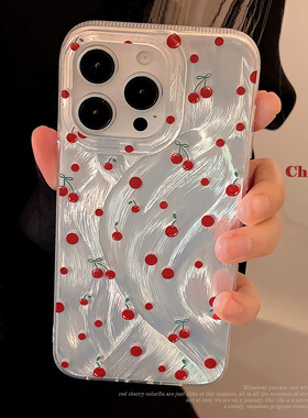 羽纱Full screen red cherry Case适用iphone 11 12 13 14 15 16 plus 17 pro max