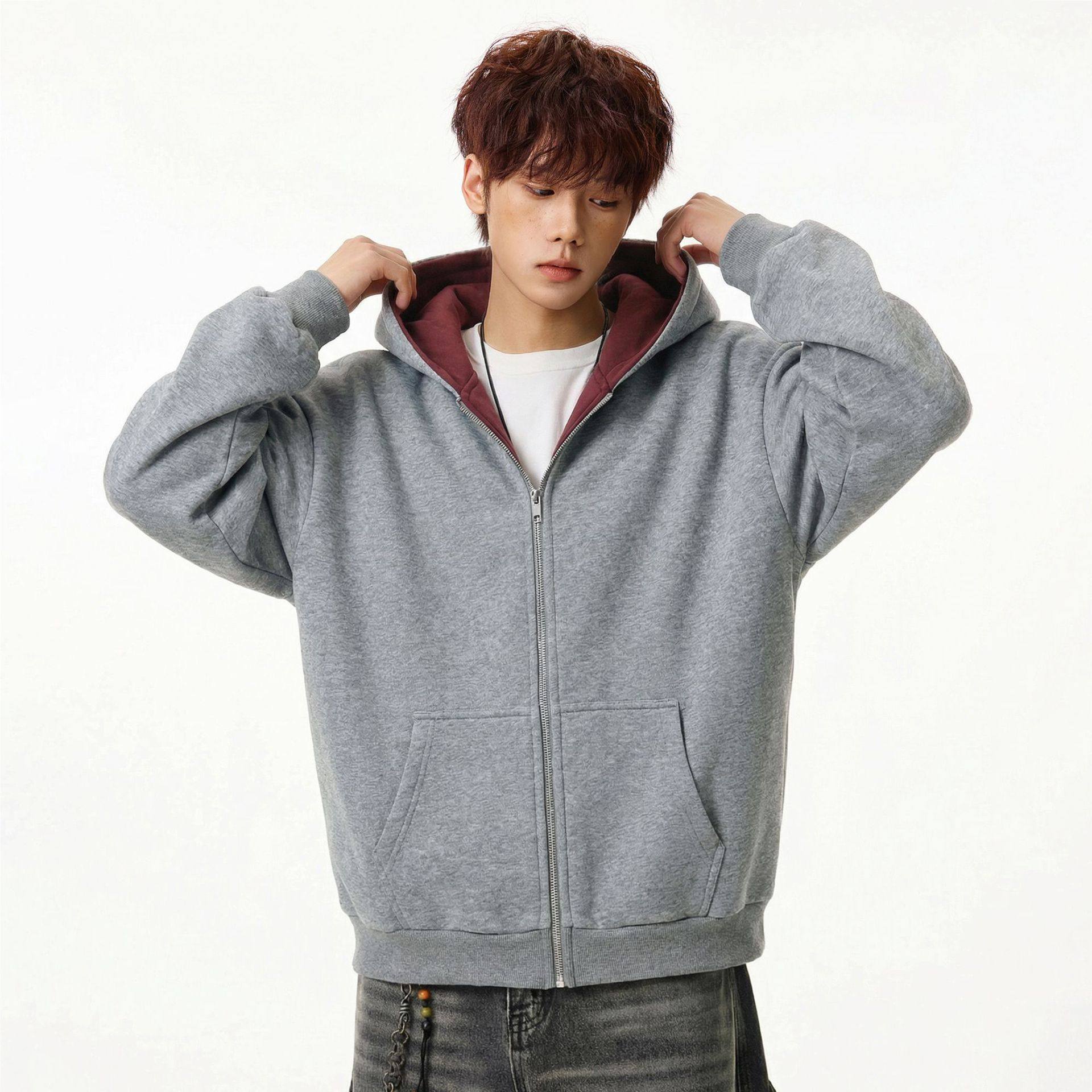 秋季款重磅质感运动宽松帽衫短宽廓形夹克外套MW3950-P67控108，男装夹克，电商A362