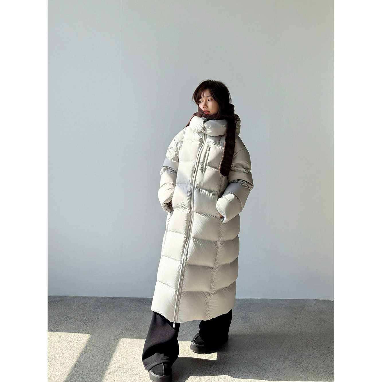 【王专辑】90白鸭绒方糖连帽羽绒服女冬长款大被子保暖外套 WQ121