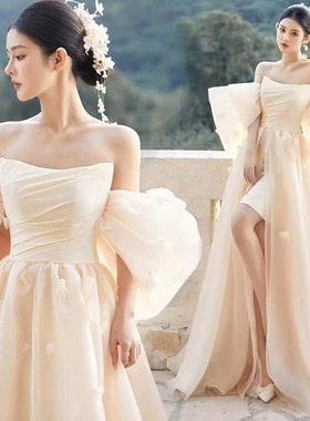 晚礼服裙女2026新款晨袍超仙森系级感轻婚纱法式抹胸订婚礼服女
