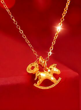 沙金爆闪碎冰冰马上有钱金色木马项链小马铜钱手链叠戴级锁骨链