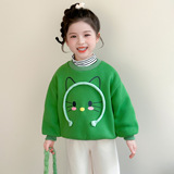 女小童加绒领卫衣秋冬2025新款儿童保暖打底衫冬装加厚上衣P63，童装卫衣/绒衫，祺妙童装