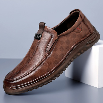 2025冬季奥伦新款休闲皮鞋爸爸鞋防滑皮鞋一脚蹬牛筋底豆豆鞋男鞋