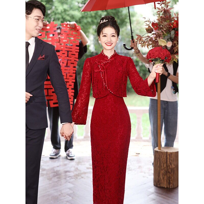 中式改良新娘旗袍敬酒服2026新款秋冬连衣裙年轻款长袖女出阁宴