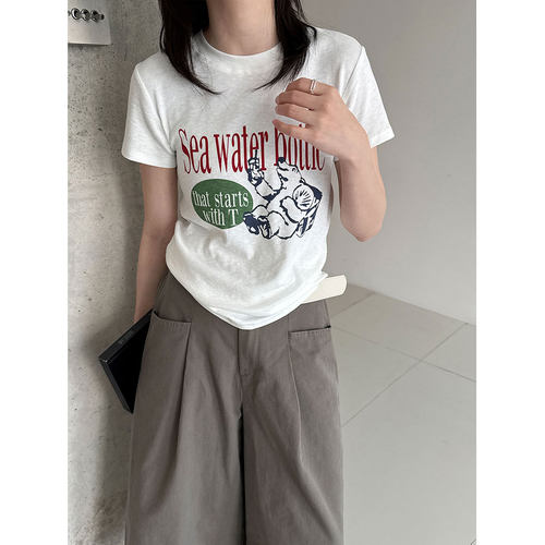 短袖简约风字母印花莫代尔T恤