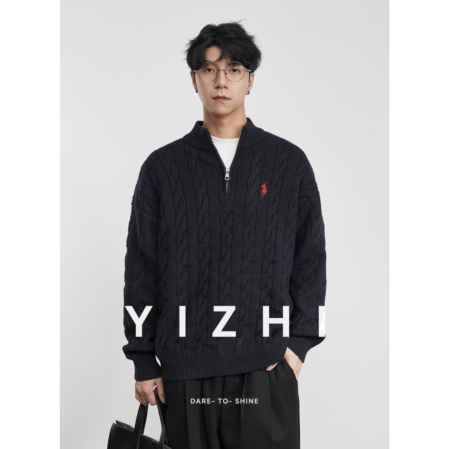 亦止【潮藏】秋冬季老钱刺绣麻花肌理感2025士针织半开领毛衣