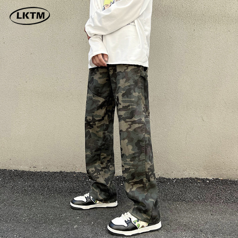 LKTM装#新款美式潮牌工装牛仔裤女ins宽松直筒阔腿休闲裤