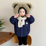 女童冬装连帽外套棉服2025新款加绒加厚大毛领棉衣儿童保暖派克服，童装外套，祺妙童装