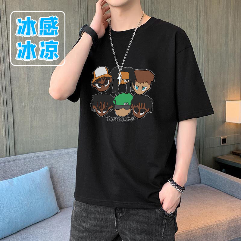 潮流短款韩版时尚黑色冰丝圆领短袖T恤体恤衫女同款上衣服潮流