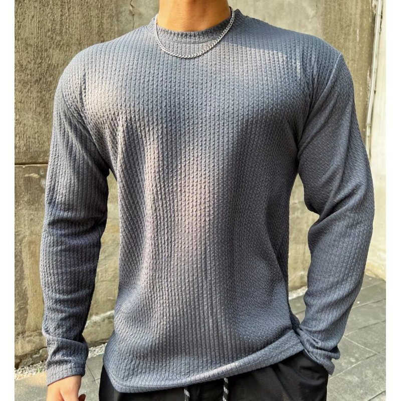 肌肉男士春夏季运动休闲跑步健身纯色弹力速干打底长袖圆领T恤衫