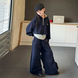 女童运动套装2025秋季新款中大童假两件卫衣阔腿裤绣花两件套春秋，童装休闲套装，祺儿童装