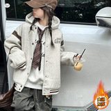 女童运动冬装2025新款冬季女大童棒球服上衣呢料连帽加厚卫衣外套，童装外套，祺儿童装