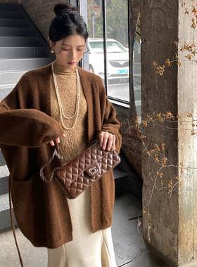 起范 慵懒软糯安可拉红毛衣外套女加厚秋冬新款开衫外穿上衣83612