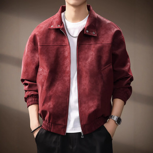 高端美式复古扎染PU皮夹克外套男士秋季高级感潮牌痞帅休闲皮衣男