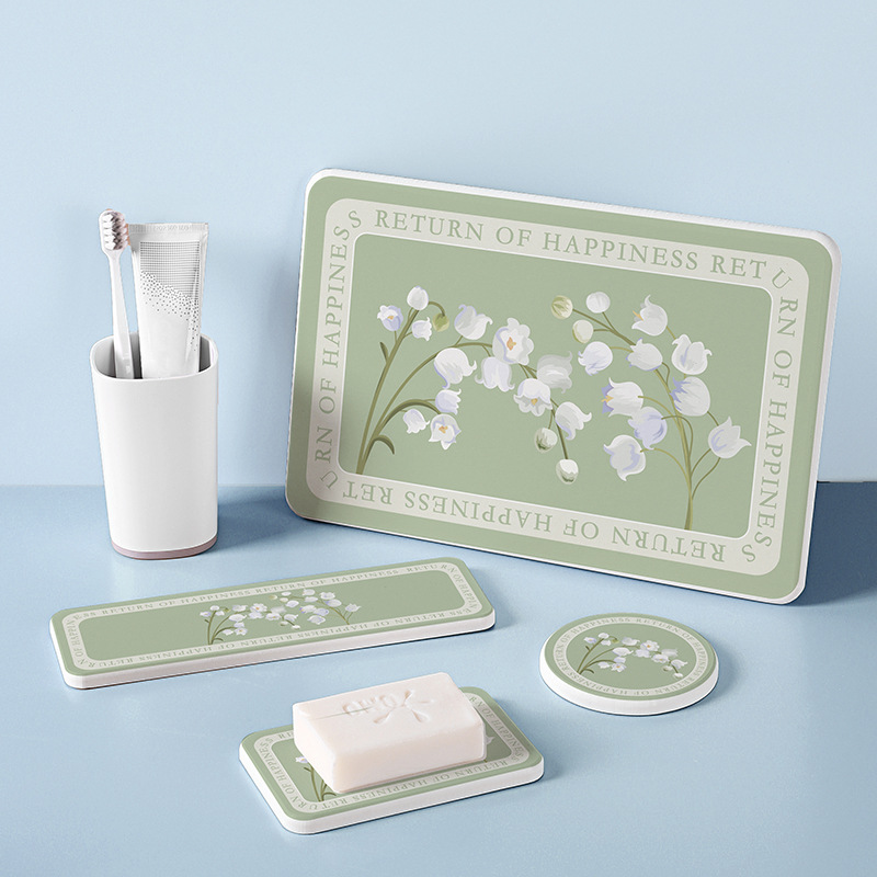 田园洗漱垫杯垫皂垫套装