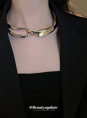 金属不对称铰链光面项链小众个性冷淡风气质颈链夸张时尚轻奢项饰