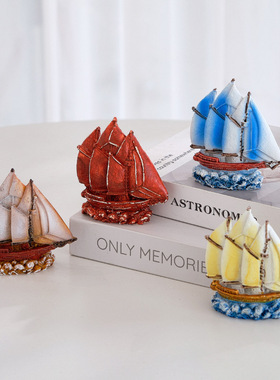 树脂新款其他彩绘小摆件创意家居装饰品地中海风格小船摆设船模型