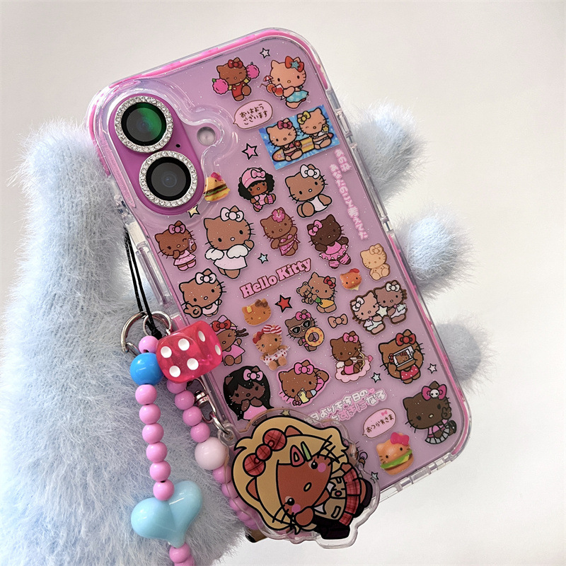 细闪满屏黑皮kitty适用iPhone16苹果15ProMax/14手机壳13手链少女