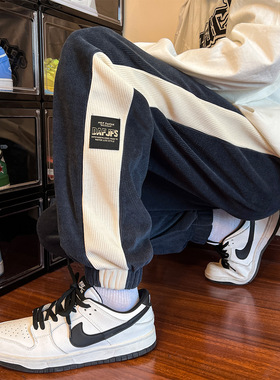 秋冬季休闲大码2026新灯芯绒女款款美式青运动加绒卫裤束脚长裤