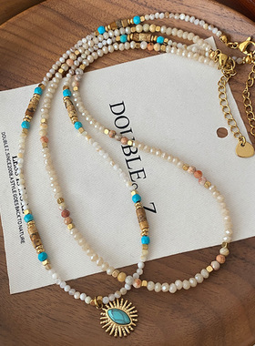 天然绿松石吊坠项链小众叠戴毛衣链高级感配饰个性小众部落风颈链