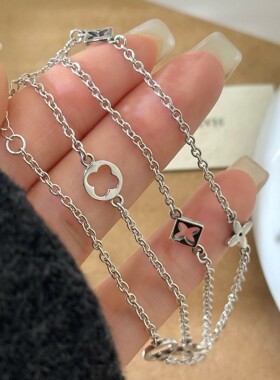 S925纯银简约时尚镂空老古花项链复古轻奢级感韩版百搭女锁骨链