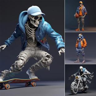 跨境Cool skeleton figurines 万圣节骷髅人偶树脂摆件装饰工艺品