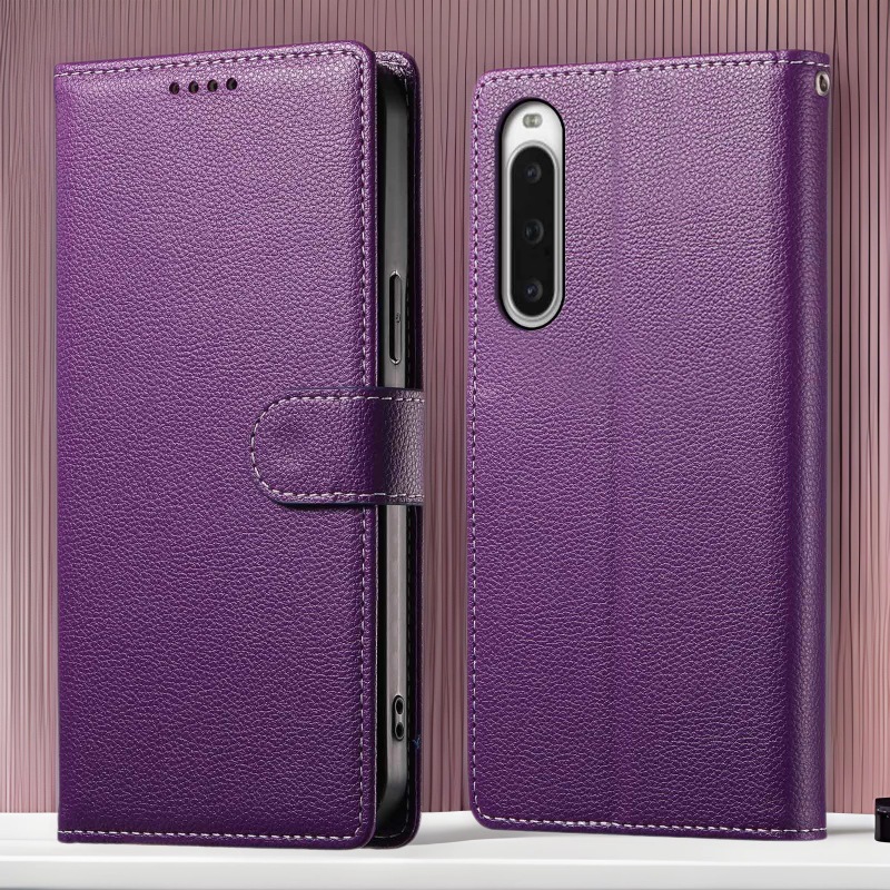 适用索尼Xperia 1VI 2024纯色荔枝纹手机壳全包防摔软壳5IV翻盖钱夹插卡皮套sony 10V 2023磁吸搭扣保护套