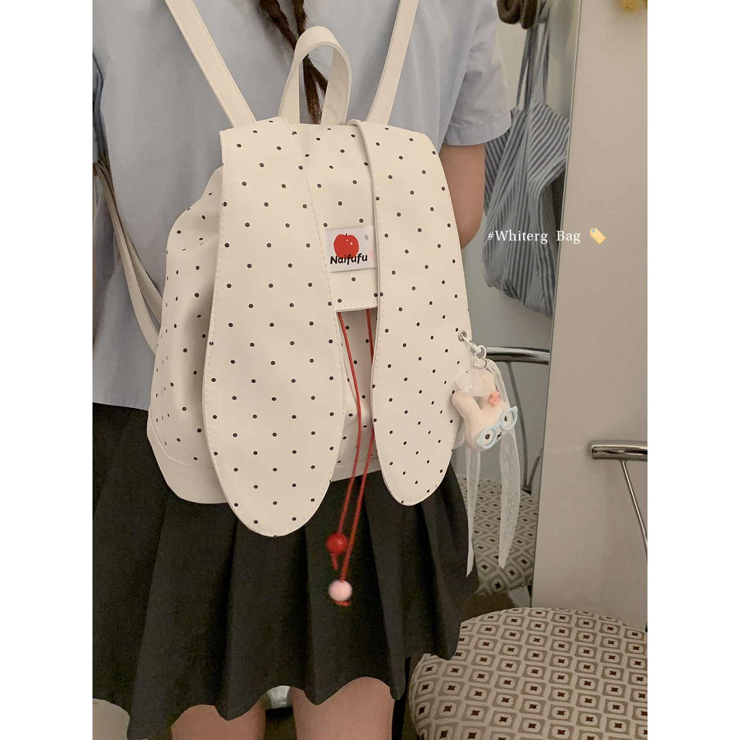 波点印花兔子休闲双肩包新款女生