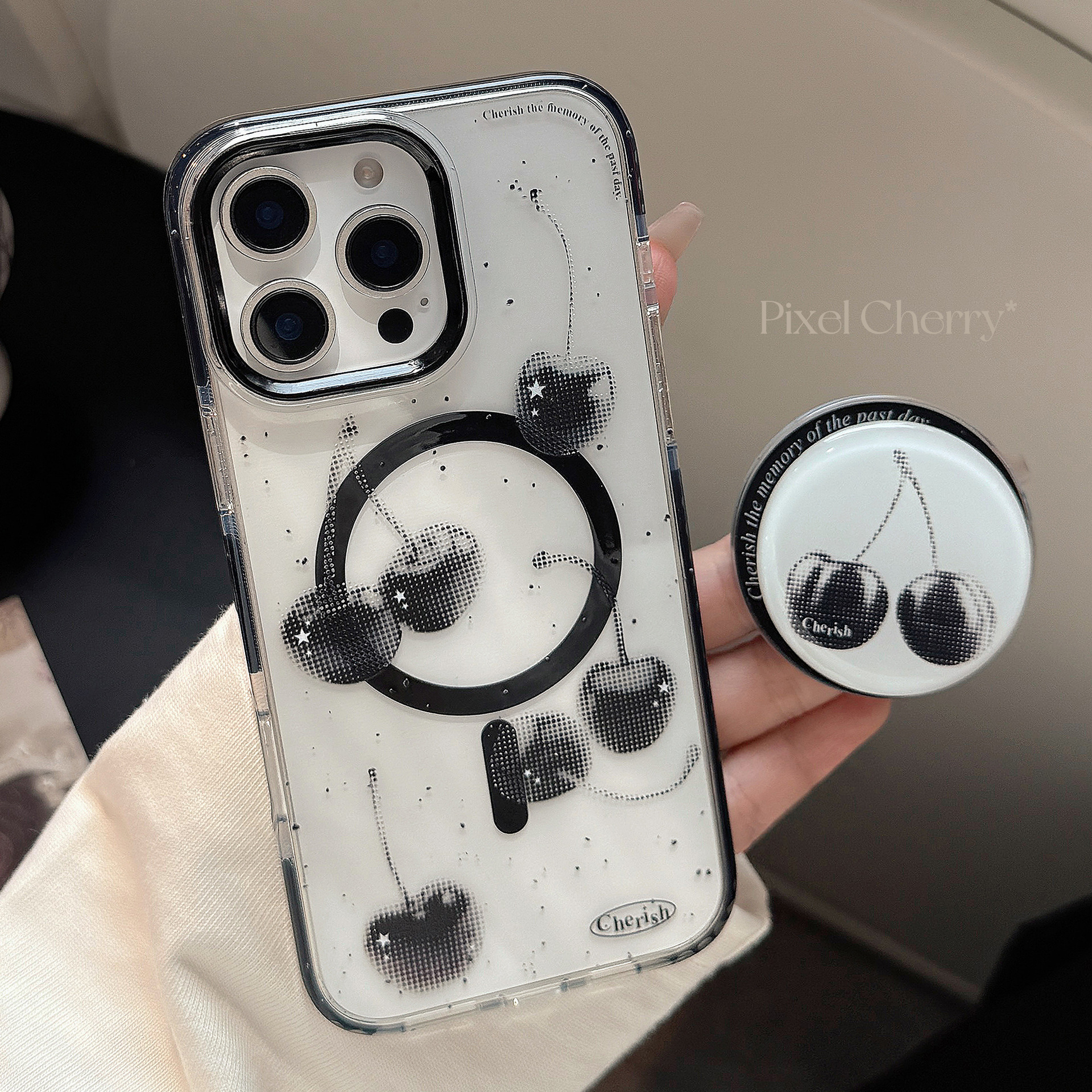 磁吸支架适用苹果16promax手机壳iPhone15级感14透明13黑色樱桃