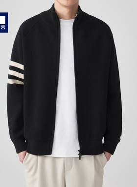 墨麦客时尚条纹撞色针织夹克2025春季款立领男士毛衣外套20532