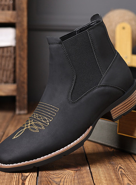 切尔西靴男马丁靴 Embroidered men's Martin boots male shoes