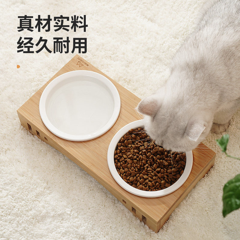 喵仙儿陶瓷猫碗竹木碗架小型犬