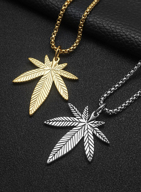 复古树叶朋克项链挂件钛钢