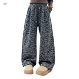 女童豹纹裤加绒2025年秋冬新款休闲弯刀裤中大童宽松冬装阔腿长裤，童装裤子，祺儿童装