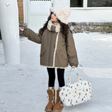 女童2025年秋冬新款洋气大毛领皮外套女大童冬季加绒加厚保暖皮衣，童装外套，祺儿童装