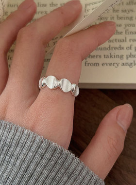 韩国韩版持恒S925纯银椭圆拉丝戒指女冷淡风森系轻奢凹面开口指环