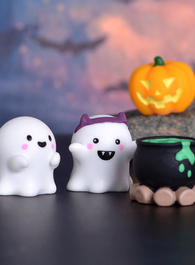 跨境万圣节巫师帽幽灵系列微景观园艺树脂小摆件南瓜幽灵鬼节配件