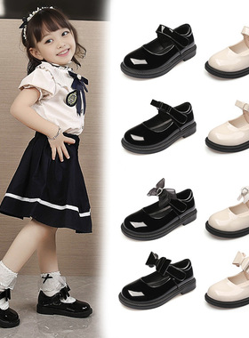 HE女童皮鞋2025新款真皮黑色公主鞋校园鞋中小学生小女孩表演鞋