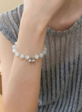 S925纯银铃铛手链女孩生猫眼手串石级感轻奢女ins小众设计精致