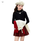 女童2025年秋冬新款公主风泡珠蝴蝶结毛衣女大童韩式学院毛毛上衣，童装毛衣，祺儿童装