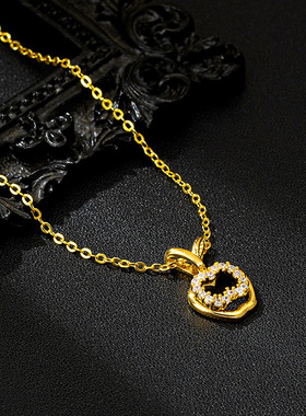 水果系列双层苹果吊坠项链清新可爱甜美镀18K真金镶锆石锁骨链