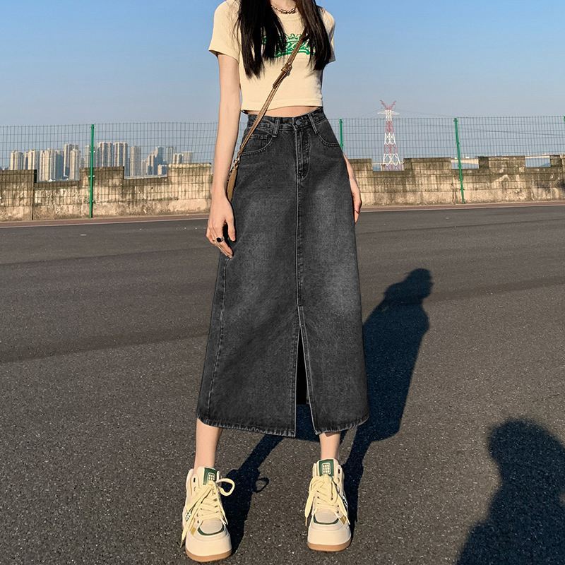 腰开叉牛仔半身裙女2023新款夏季a字裙包臀半裙小个子梨形长裙